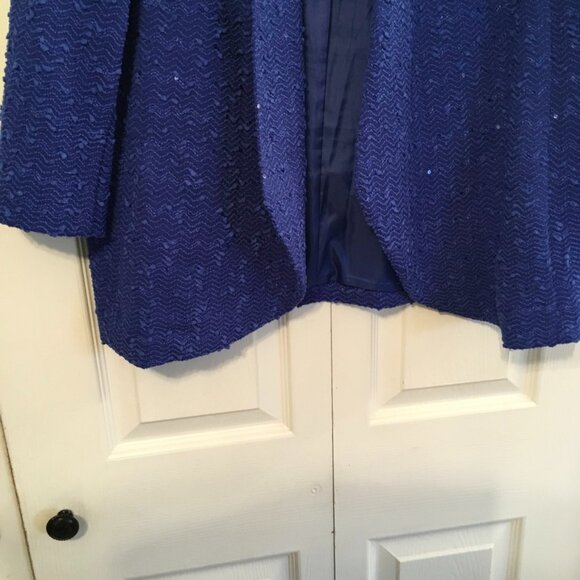 Alfred Dunner Cobalt Blue Sequin Open Front Jacket - Picture 5 of 7